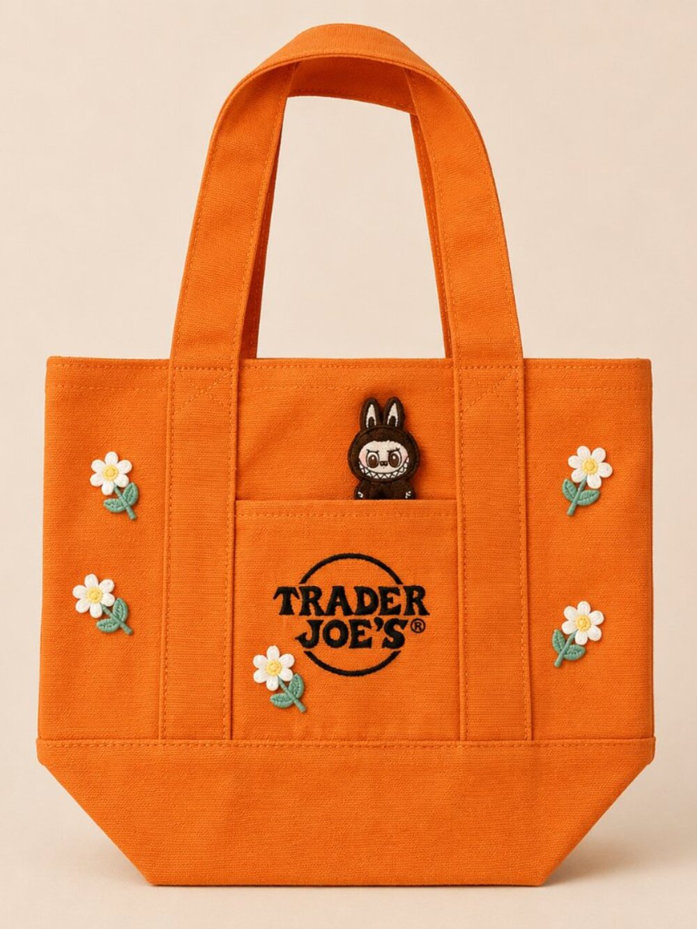 Trader Joe's Halloween Limited Edition Custom Mini Tote Bag Labubu Patch Tote
